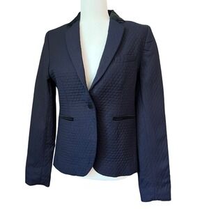 NEW Anthropologie‎ Blazer Avec Les Filles Navy Quilted Blazer Velvet Trim Size M